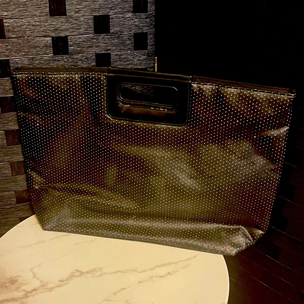 Victoria Secret Clutch Handbag Business Tote with Built in Handle Black Sparkle